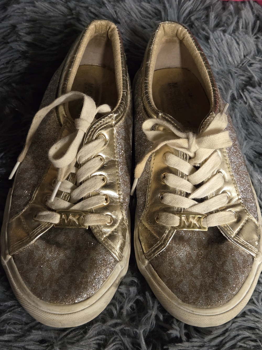 Michael Kors Gold Glitter Logo Lace-Up Sneakers - VERY USED